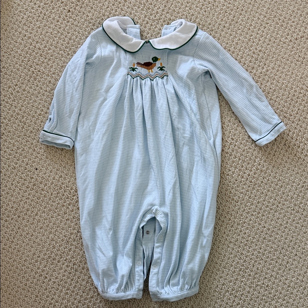 Zuccini Kids Blue Striped Smocked Romper